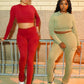 Casual Sporty 2 Piece Set Women o-Neck Long Sleeve Crop Top+Solid Skinny Pocket Straight Pants Simple Trend Tracksuit