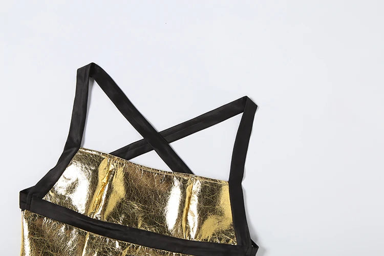 Bright Silk Shirring Tank Top Women Hottie Wild Cross Backless Halter Patchwork Sleeveless Chic Sexy Street Club Vest