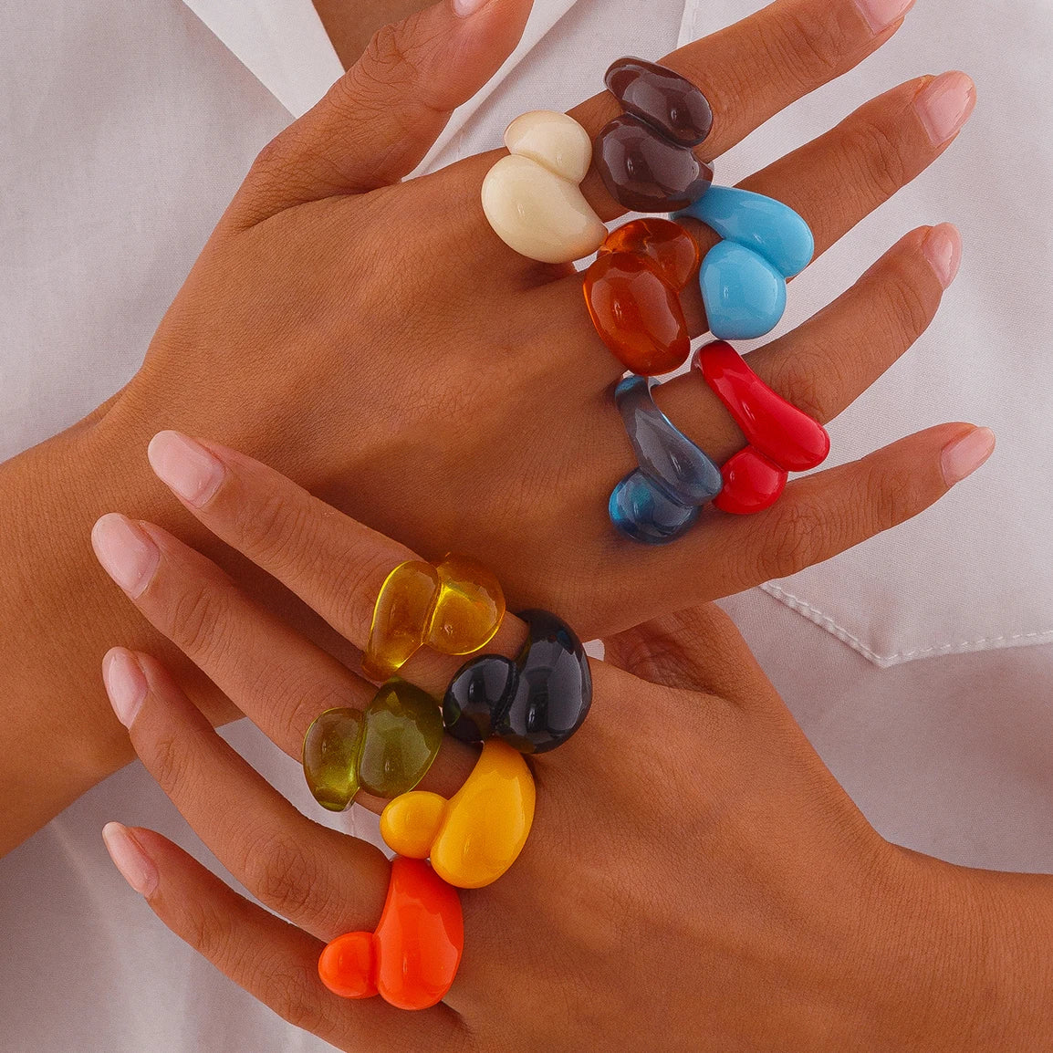 Multicolor Resin Water Drop Chunky Rings Women Boho Geometric Open Cuff Finger Rings Y2K Wed Jewelry Party Accessories