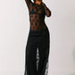 Womens Y2K Sheer Lace Maxi Dress Long Sleeve See Through Mesh Floral Lace Split Bodycon Dress Beach Coverups Party Dress