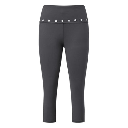 Women Y2K Low Waist Fold Over Capri Leggings with Button Detail Slim Fit Cropped Pants Streetwear Casual Summer Outfits