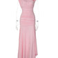 Women One Shoulder Sexy Maxi Dress Women Elegant Pink Bodycon Ruched Club Party Long Dresses Evening Cocktail Dresses