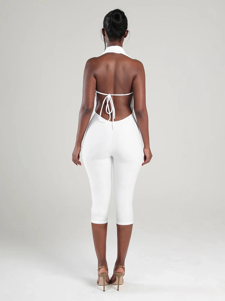 Sexy Swing Collar Playsuits Women Basic Backless Halter Bandage Sleeveless Wild Chic Midnight Club Workout Streetwear