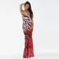 Gradient Animal Print Backless Halter Maxi Dresses for Women Beach Vacation Outfits Sexy Summer Dress 2025