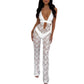 Women Sexy See Through Long Pant Jumpsuit Chic Deep V Neck Floral Lace Romper Cut Out Mesh Outfits Playsuit Streetwear