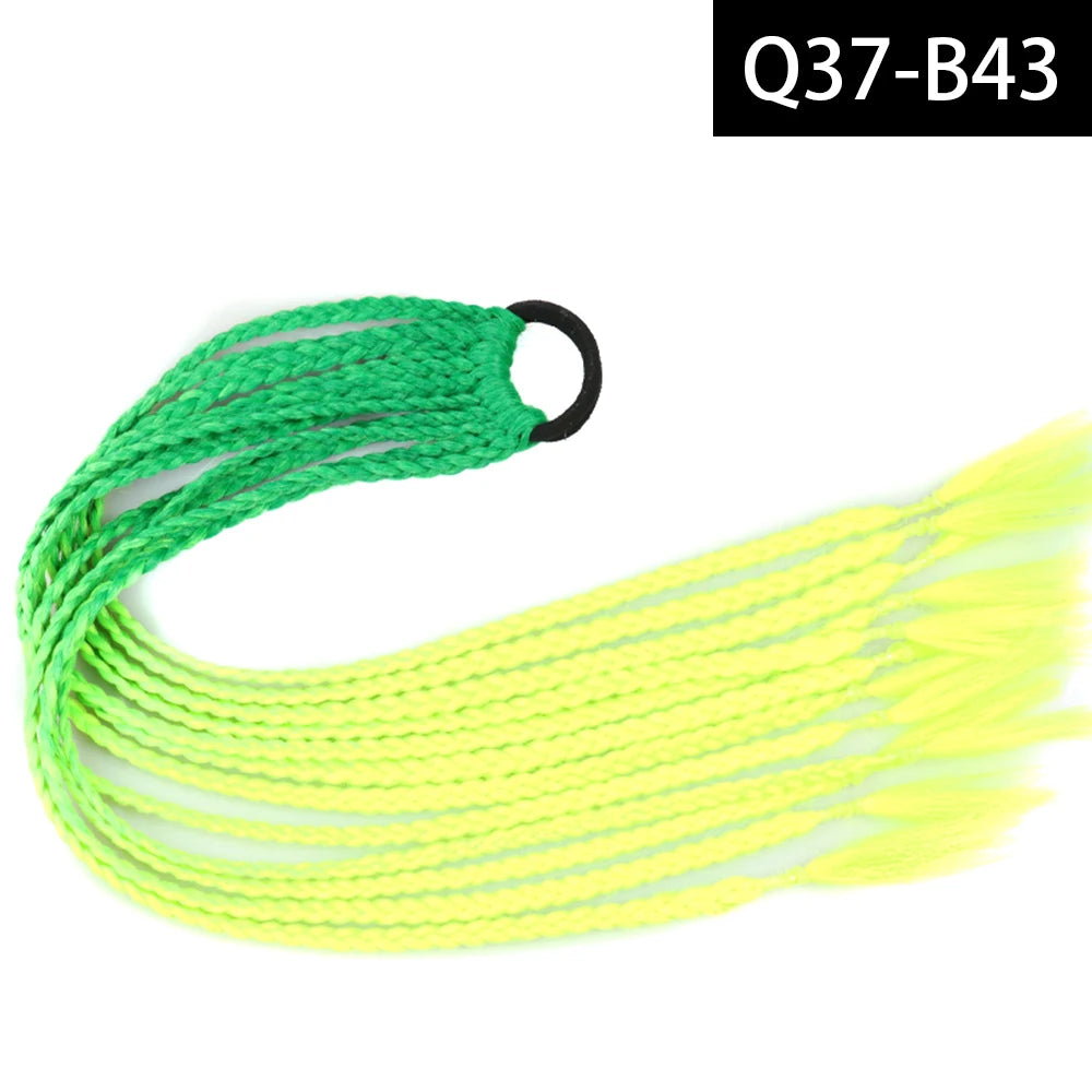 Synthetic Colored Braided Ponytail Hair Extension Rainbow Color Braids Pony Tail With Elastic Band Girl's Pigtail
