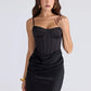 Spaghetti Strap Backless Sexy Maxi Dress Women Gown Elegant Black Strapless Sleeveless High Waist Ruched Club Dresses