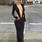 Hot Girls Leather Patchwork Long Dresses Woman Sexy Deep V-Neck Backless Full Sleeve Style High Street Elegant Vestidos