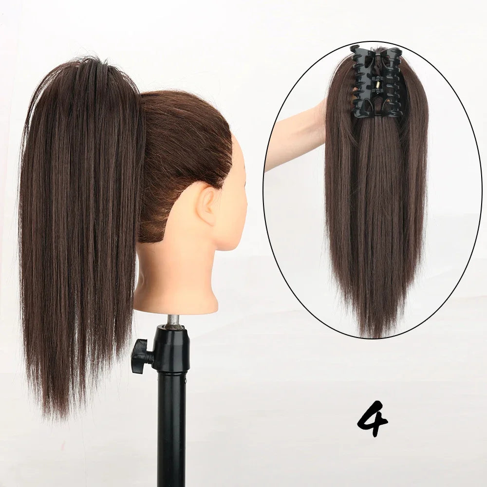 Synthetic 16Inch Claw Clip Ponytail Hair Extensions Waterfall Straight Ponytail Blonde Brown Heat Resistant Pony Tail Fake Hair
