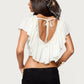 Fashion Women's Ruffled Crop Tops Fashionable Solid Color Lace Trim Tie Back V Neck Blouse Tank Top Summer Streetwear
