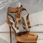 2026 Women's New Summer Square Satin High Heel Sandals with Ankle Strap, Fashionable Party and Banquet Ballet High Heels