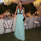 Mint Green Mesh Flowy Maxi Dress Woman Elegant Sexy Bow Deep V Neck Backless Long Dresses