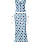 Polka Dot Halter Top And Skirt Set Women Blue Drawstring Ruched Two Piece Midi Dress Sleeveless Backless Dress Set