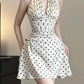 Halter Backless Dress Women Sexy V-Neck Folds Sleeveless Polka Dot Print Skinny Summer Trend Elegant Party Bodycon
