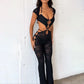 Hollow Out Halter Jumpsuit Women See Through Floral Lace Mesh One Piece Black Jumpsuits Sexy Club Outfits