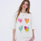 Women's Oversized T-Shirt with Colorful Heart Graffiti, Artistic Liquid Heart Print Tee for Summer, Chic Casual Cotton T