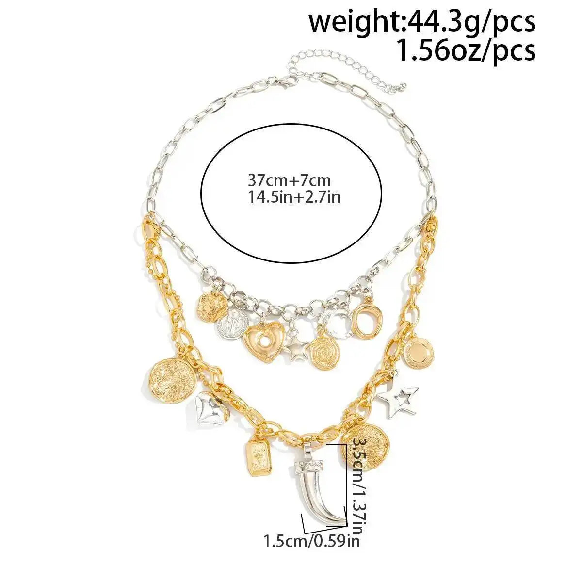 Retro Punk Irregular Geometry Star Love Heart Coin Pendant Necklace Women Trendy Creative Daily Party New Jewelry Gift