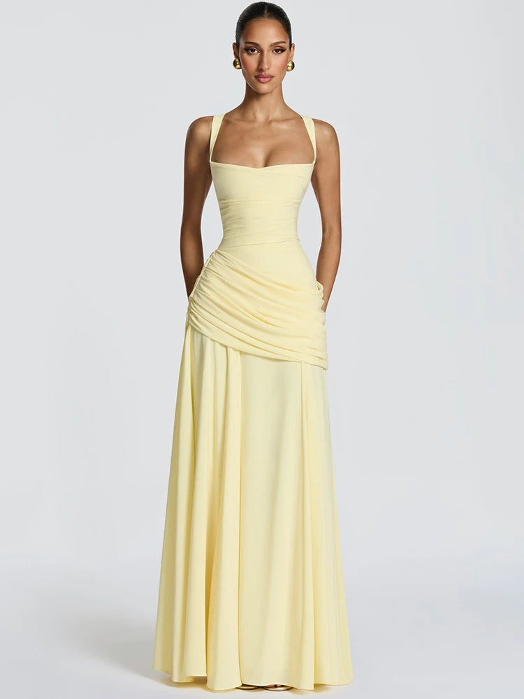 Off-shoulder Backless Sexy Maxi Dress Women Elegant Strapless Sleeveless Bodycon Ruched Club Party Long Dresses Female