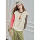 Women's Ringer Long Sleeve Tee with Cartoon Graphic Print, Contrast Striped Sleeve Top for Everyday Casual