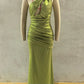 Satin One Shoulder Sexy Maxi Dress Women Elegant Diagonal Collar Cutout Ruched Bodycon Mermaid Long Evening Party Gown