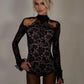 Black Lace Long Flare Sleeve Sexy Rompers Women Fashion Hollow Out Half High Collar Bodysuit Female Elegant Playsuits