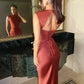 Satin Cowl Neck Mermaid Maxi Dress Women Elegant Sleeveless Draped Ruched Bodycon Long Evening Party Gown Vestidos