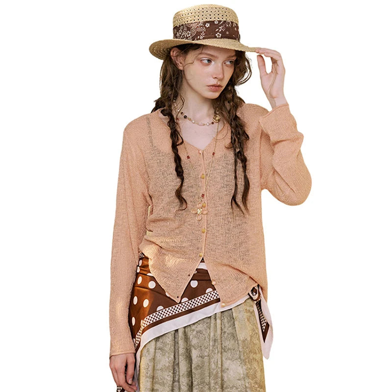 Women's Casual Long Sleeve Knitwear with V Neck Button, Cropped Slim Fitted Tee for Everyday, Chic Basic Solid Knit Top