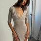 Deep V Neck Half Sleeve Sexy Mini Dress Women Elegant Black Backless Night Out Bodycon Club Party Dresses Female