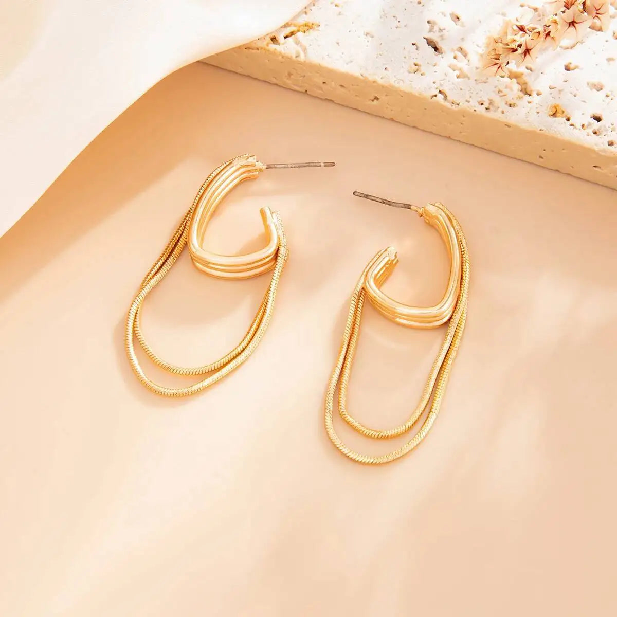 Classic Tassel Link Drop Earrings for Women Wedding Bridal Vintage Geometric Pierced Earrings New Year Festival Jewelry