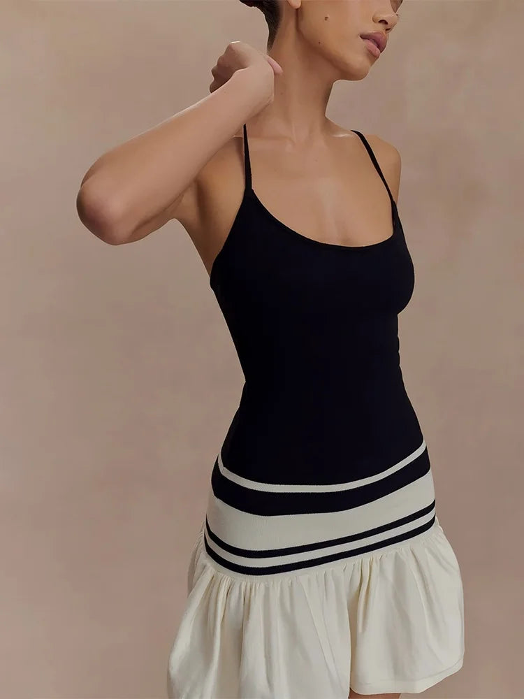 Striped Knitted Sleeveless Backless Mini Dresses New in Summer Holiday Dress Woman Clothes