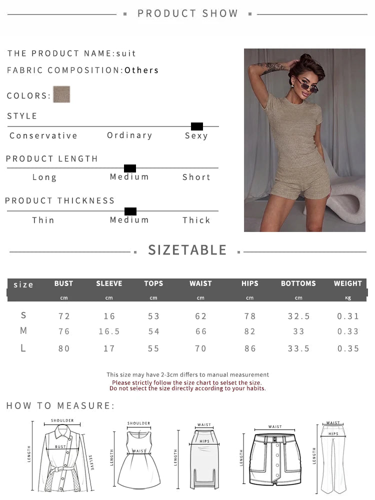 Classic 2-Piece Set Women Knit Sporty Style o-Neck t-Shirt+Elastic Waist Simple Short Leisure Daily Summer Trend Suit
