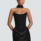 Satin Strapless Backless Sexy Mini Dress Women Elegant Halter Choker Neck Ruched Waist Bodycon Club Party Dresses