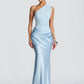 Satin Splicing One Shoulder Draped Maxi Dress Evening Gown Woman Party Dresses Elegant Sexy