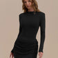 Long Sleeve Ruched Mini Dress Fashion Fall Winter Solid Color Bodycon Dresses for Woman Clothes