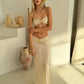 Starfish Decoration 2 Piece Set Women Lace-Up Backless Strapless Tops+Ruche Long Skirts Vacation Beach Party Outfits