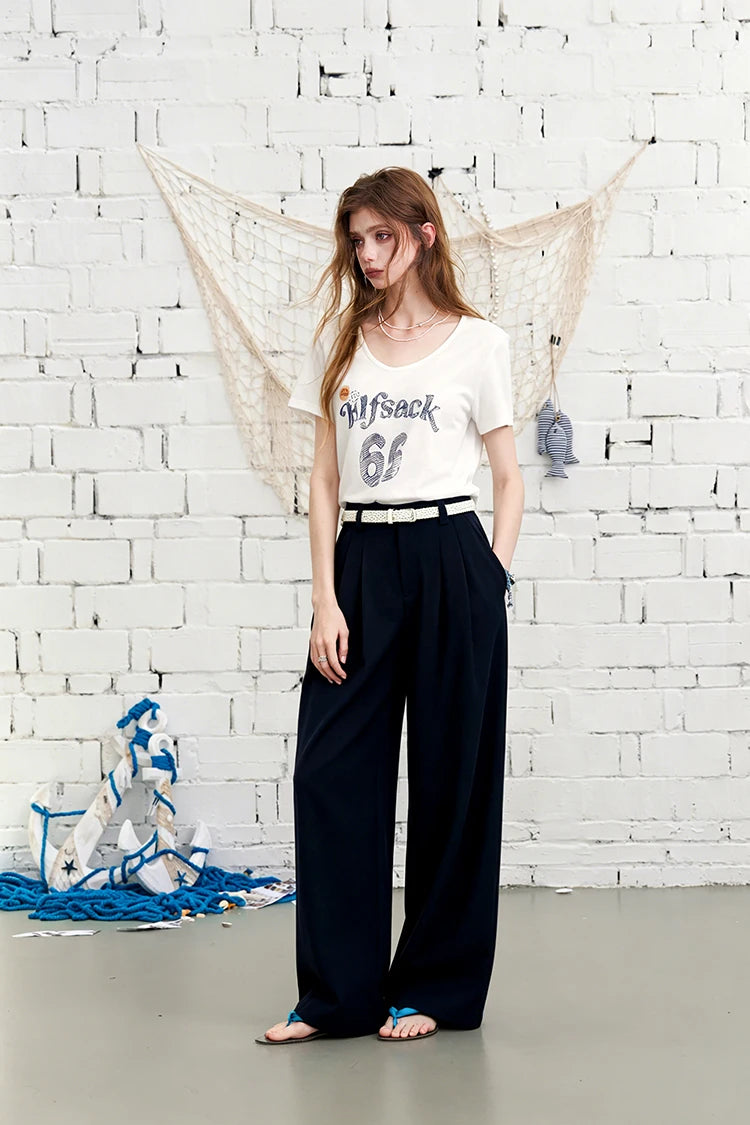 "66" Number Print Ruched Baby Tee, Curved Hem Fitted T-Shirt