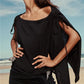Women's Cape Tops Summer Bohemian Off One Shoulder Solid Color Loose Fit Split Sleeve T Shirts Summer Beach Cover Ups
