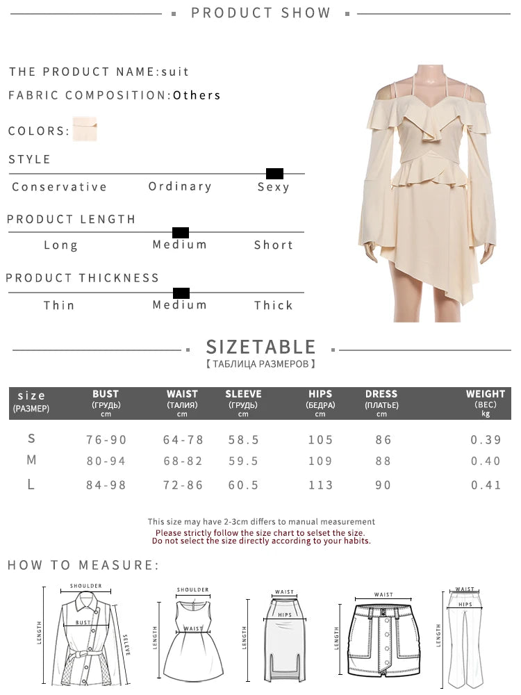 Ruffled Patchwork Dress Women Sexy Simple Slash Neck Bandages Puff Sleeve Irregular Hem Fashion Party Club Bodycon