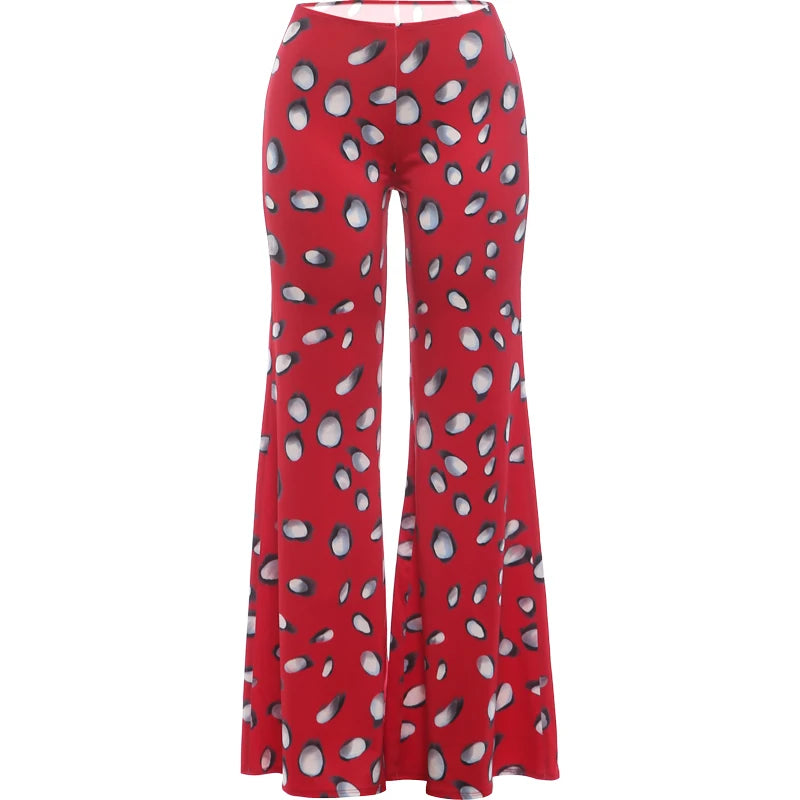 Autumn High Street Print Pants Women Casuals Simple Elastic Waist Fashion Midnight Clubwear Daily Chic Wide-Leg Bottoms