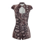 Sexy Snake Print Romper Women Hottie Wild Single Breasted Hollow Short Sleeve Fashion Midnight Street Club Playsuits
