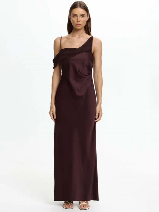 Women Satin Maxi Dress Elegant Spaghetti Strap Evening Party Gown Elegant Draped Formal Wedding Guest Long Dress