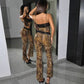 Leopard Print Pantsuit Womens Club Outfit Summer 2025 Two Piece Set  Lace Trim Cami Top and Flare Pants