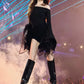 Music Festival 2-Piece Set Women Irregular Long Flare Sleeve Off-Shoulder t-Shirt+Lace Simple Short Sexy Fashion Suit