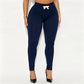 Women Solid Leggings High Waist Lace Trim Waist Ankle Hem With Bow Decor Bodycon Skinny Pants Casual Lounge Leggings