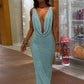Sexy Hollow Backless Dress Women Fashion Sequin Applique Swing Collar Sleeveless Elegant Evening Party Club Bodycon