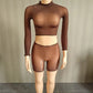 Wild See Through 2 Piece Set Women Sexy Turtleneck Full Sleeve Crop T-Shirt+Bike Shorts Midnight Street Club Suits