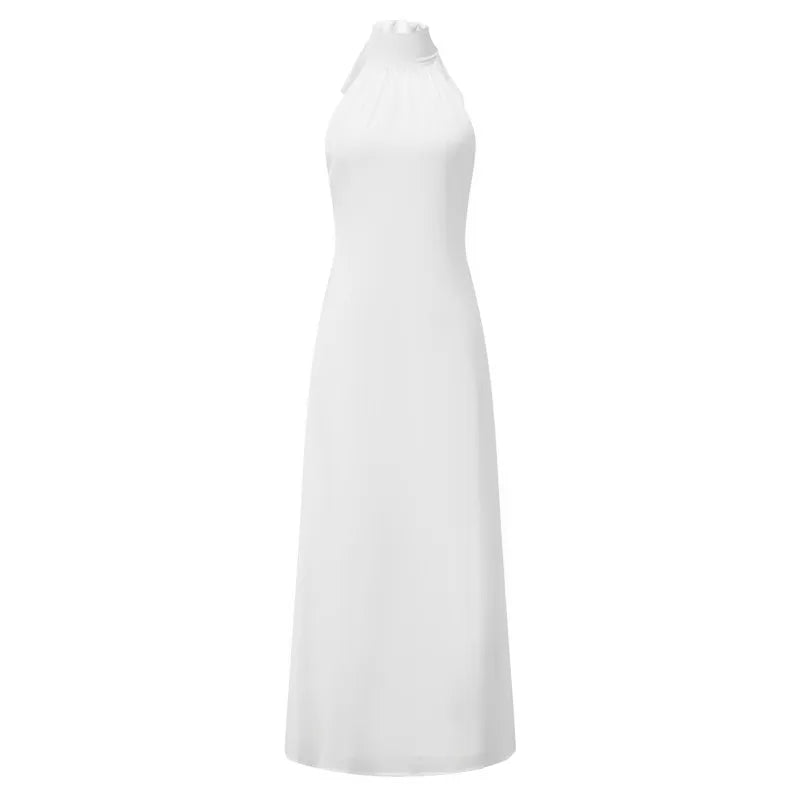 Women Satin Halter Maxi Dress Backless Long Tie Back Elegant Black Mermaid Formal Gown Wedding Guest Party Dress