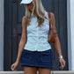 Women Y2K Striped Halter Neck Tank Top Sleeveless Collared Backless Button Down Slim Fit Cropped Shirt Summer Streetwear
