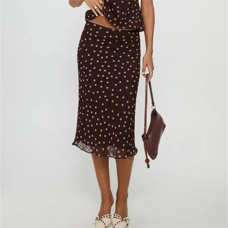 Womens Casual Midi Skirt Elegant Polka Dot Print Bodycon Pencil Skirt for Party Workout Daily Wear Summer Y2K Streetwear