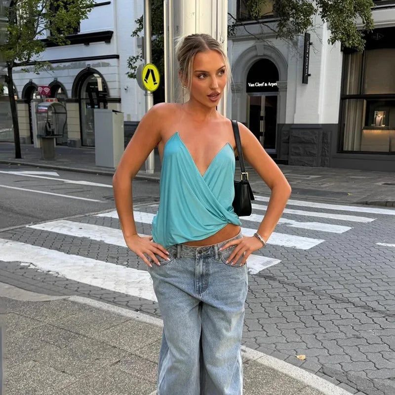 Women's Tanks Sexy Deep V-neck Sleeveless Backless Crop Tops Summer 2026 Trendy Female Clothes